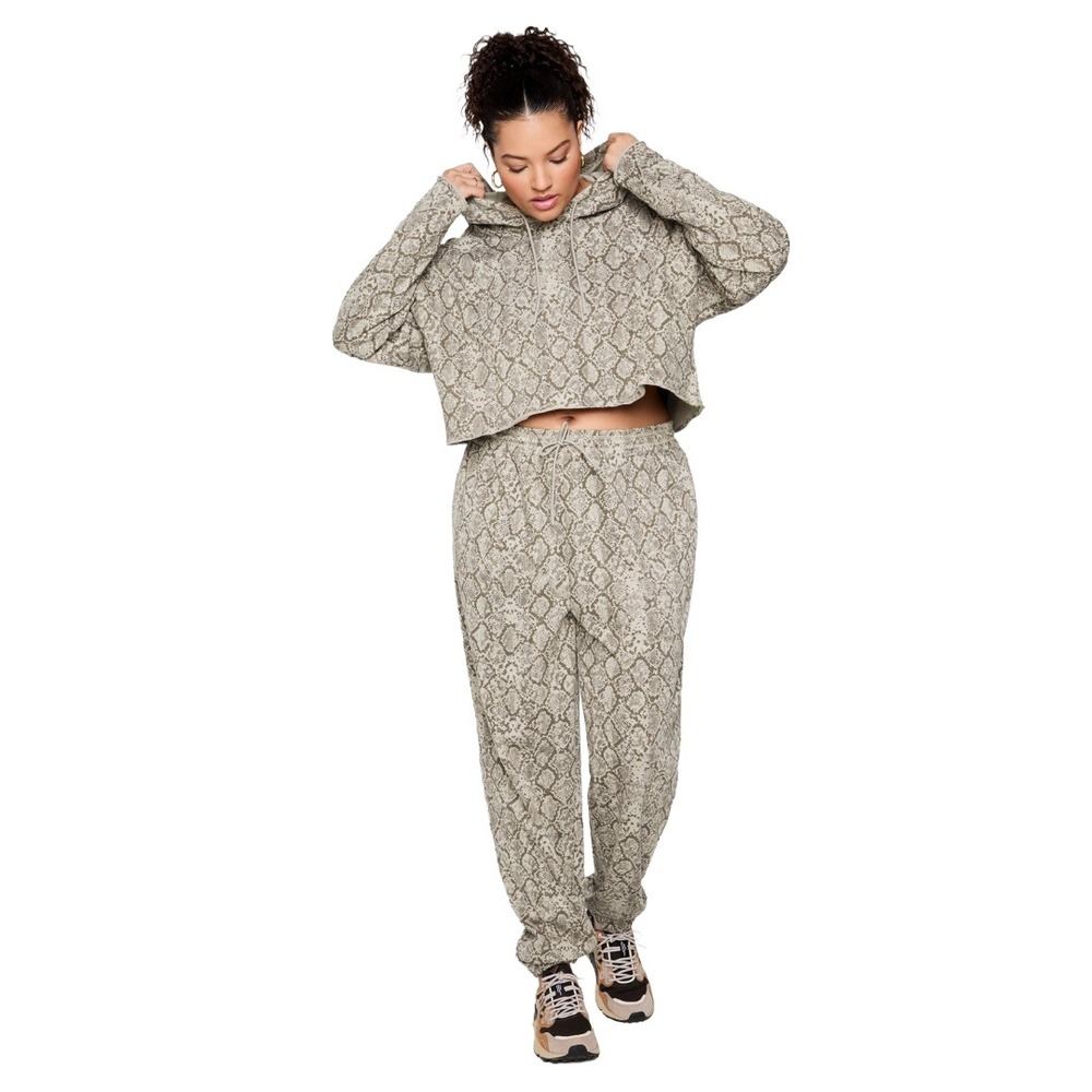 Yitty Snakeskin Print Cropped Hoodie Jogger Pant Matching Lounge Set Travel Plus